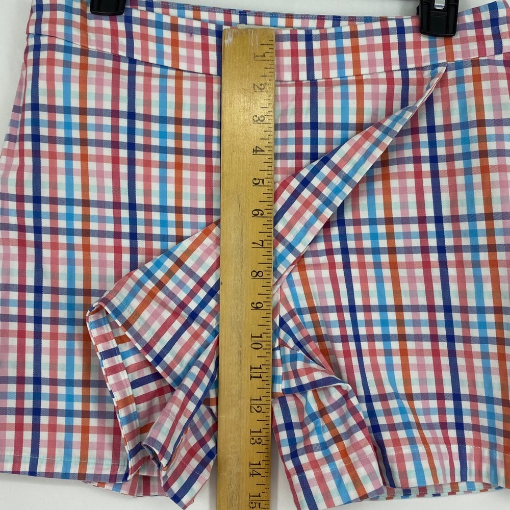 Talbots Petites Size 8P Skort Pink Blue Orange Gingham Check Faux Wrap Cotton - Picture 6 of 7